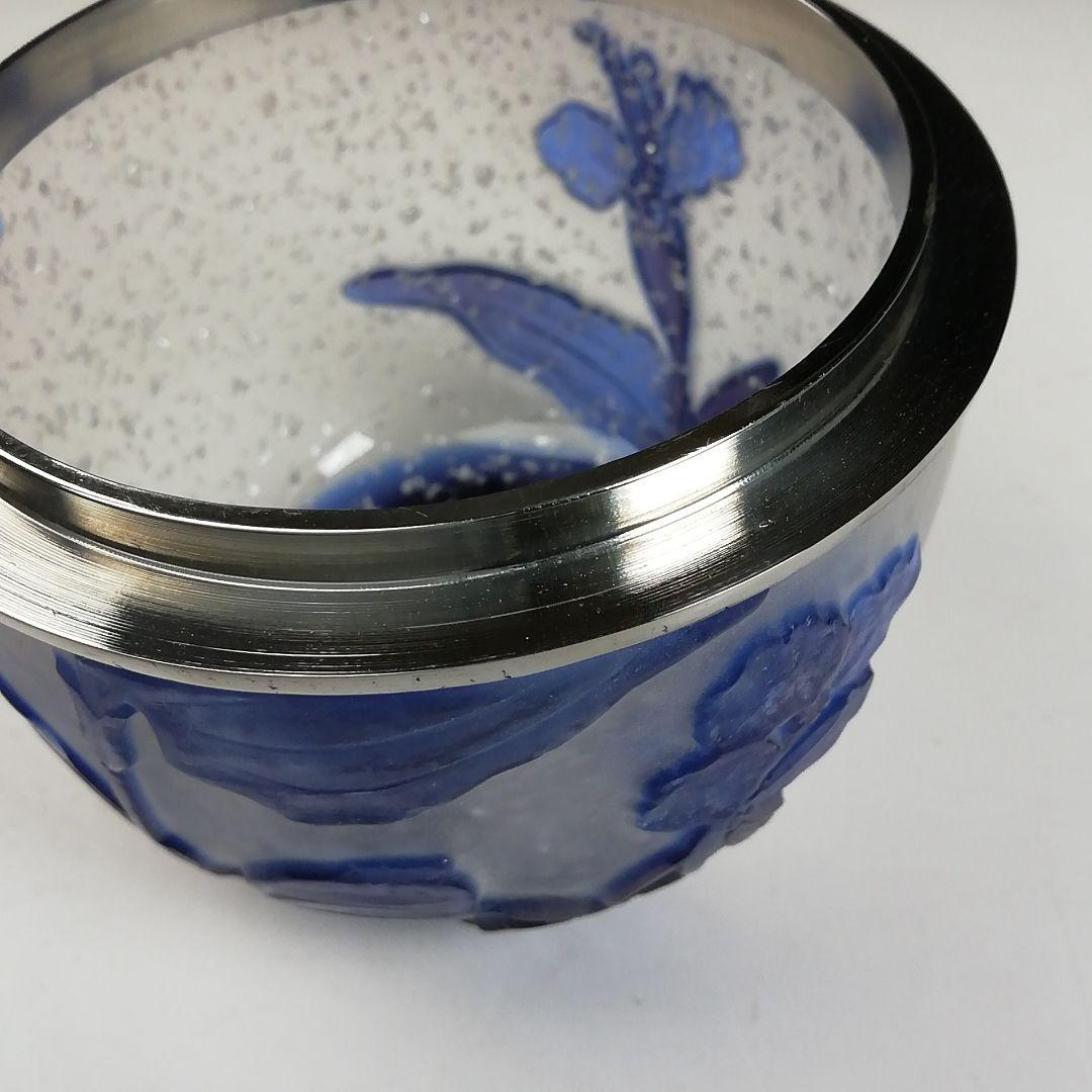 Ｗ４３　棗　『砂彫硝子　つゆ草』『茶器』『松本正雄 作』　共箱　茶道具