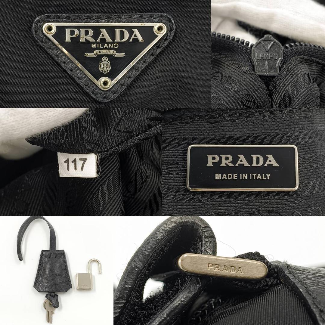 希少✨プラダ 南京錠鍵付き　2way ボストンバッグ 三角ロゴ ナイロン 革 黒