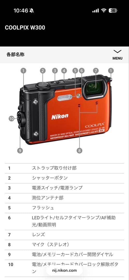 ※本体・バッテリーのみ　Nikon COOLPIX W300 YELLOW