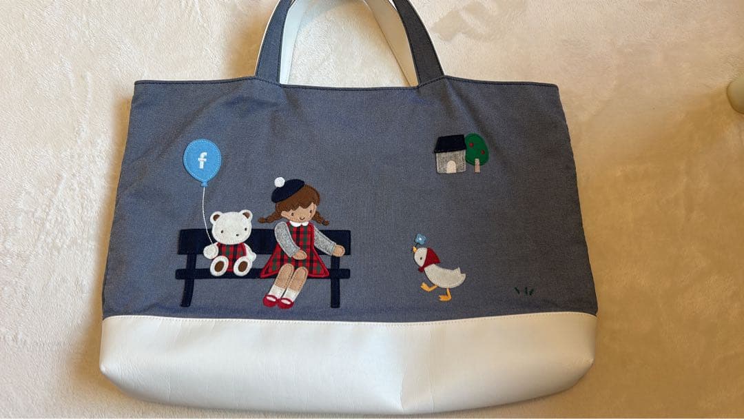 ファミリア 神戸本店限定 マチ付きデニムバッグ 70周年 青デニム