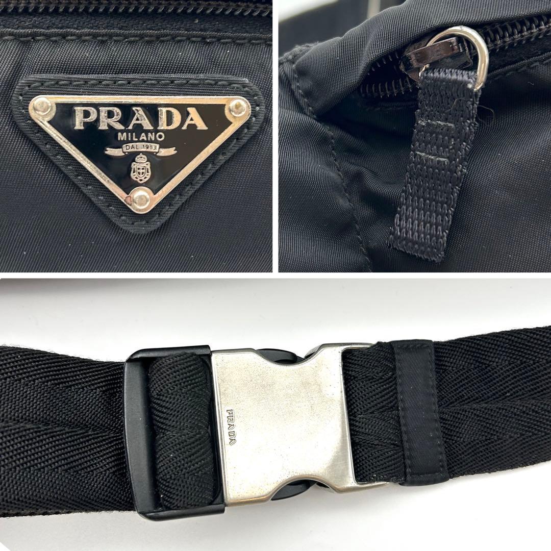 美品 プラダ 三角ロゴ ナイロン ブラック ウエストポーチ ボディバッグ