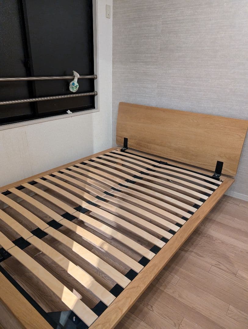 無印良品　ベッドフレーム ヘッドボード付　ダブルオーク材