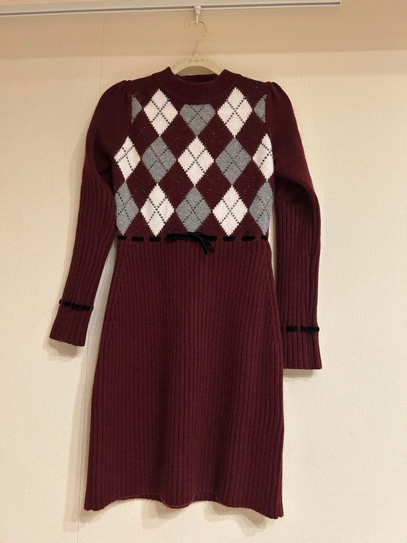 ワンピース Moor Argyle Ribbon Knit Dress herlipto