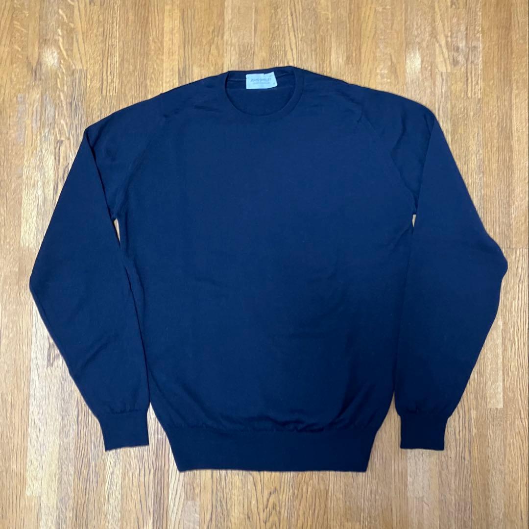美品 JOHN SMEDLEY ネイビー クルーネックセーター Mサイズ