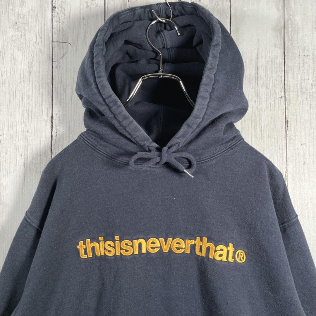ディスイズネバーザット パーカー フーディー 刺繍ロゴ ネバザ M ネイビー