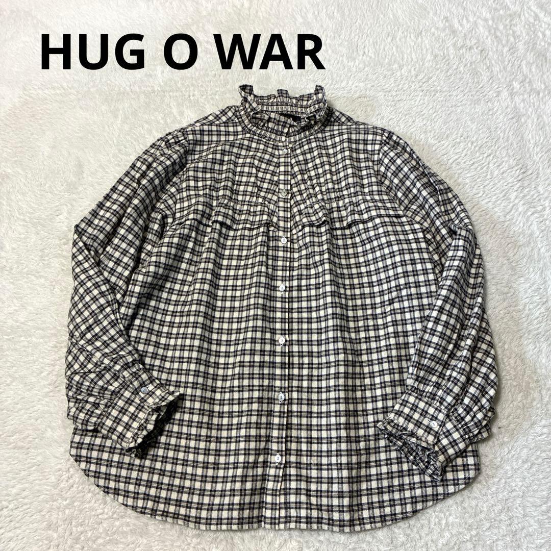 HUG O WAR ハグオーワー　チェックフリルシャツ　アイボリー×ブラック