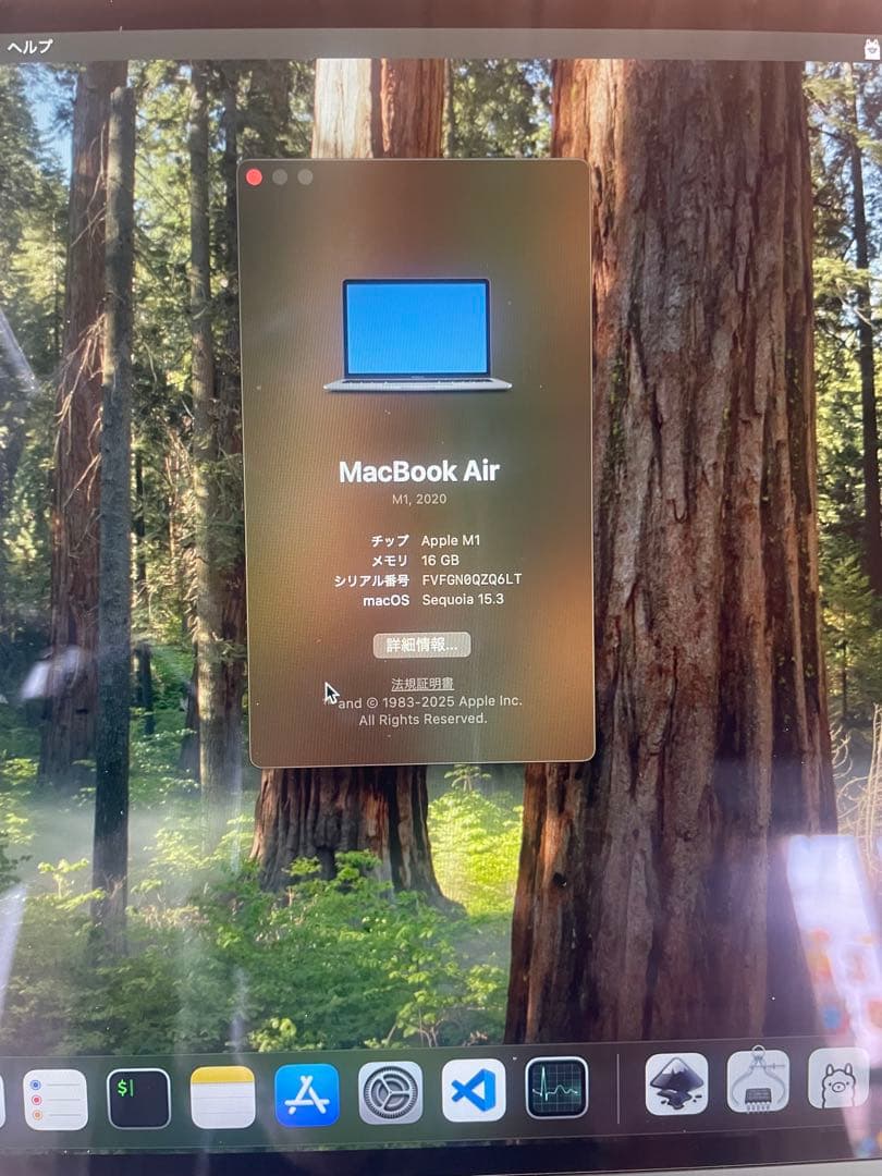 MacBook Air M1 メモリ16GB SSD 512GB 最大容量95%