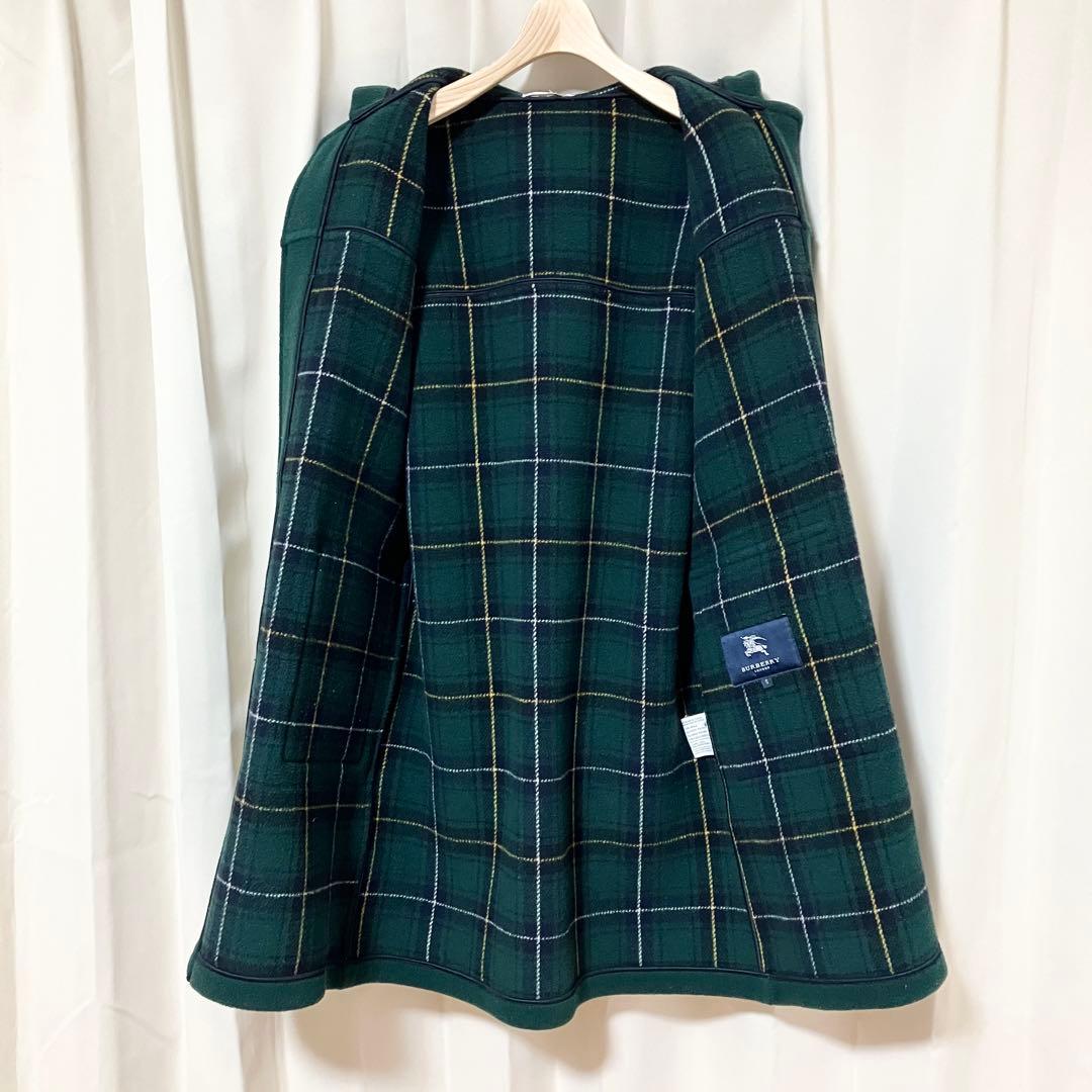 バーバリーロンドン ノバチェック ダッフルコート フード グリーン S