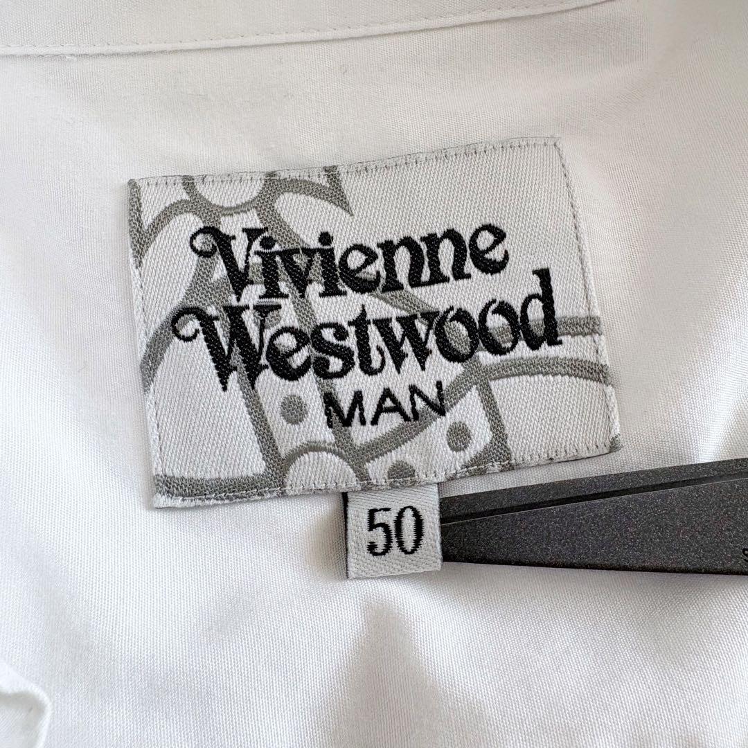 ヴィヴィアンウエストウッドマン 長袖シャツ アシンメトリー 変形 オーブ刺繍 白