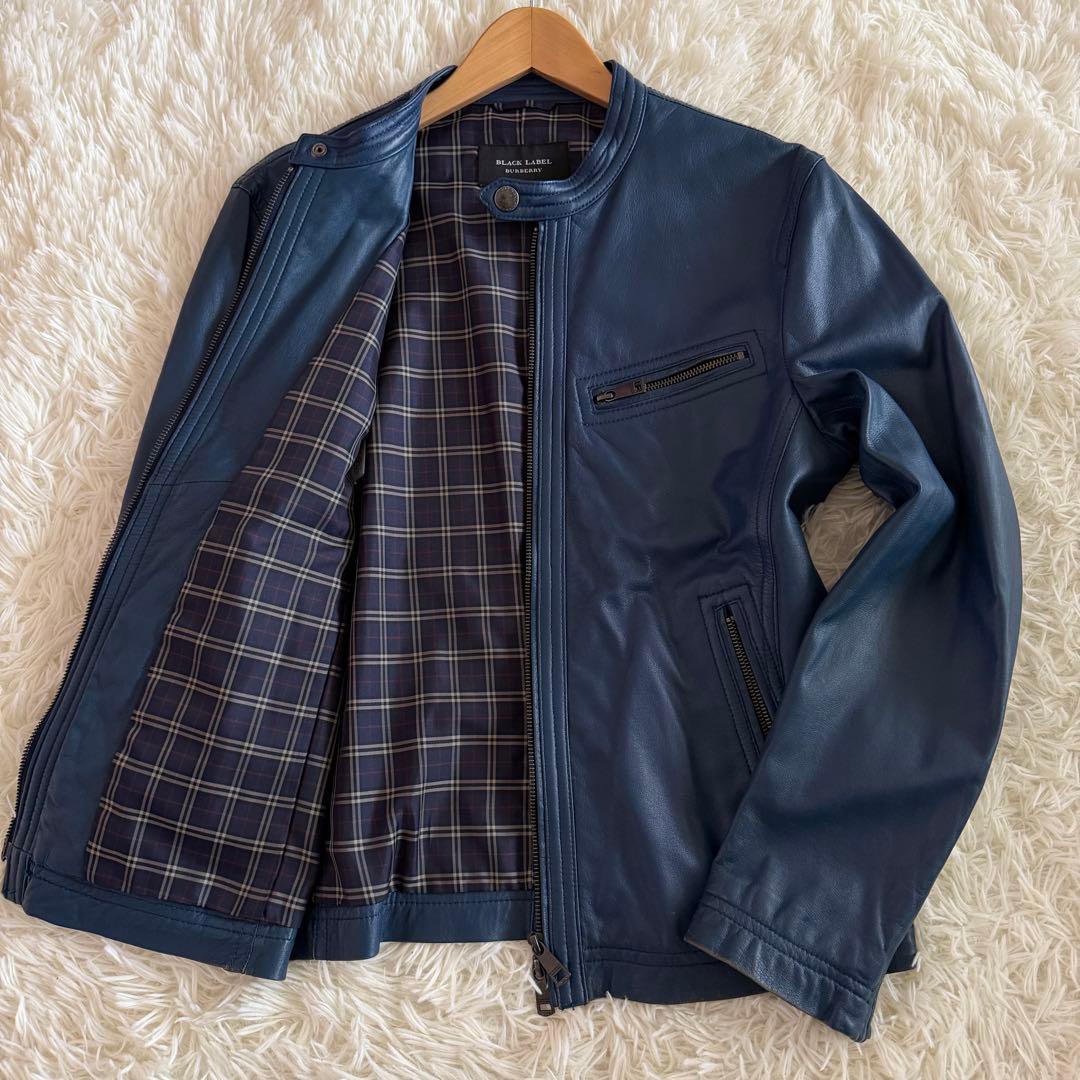 【美品】【希少】バーバリーブラックレーベル　シングルライダース ネイビー系　L