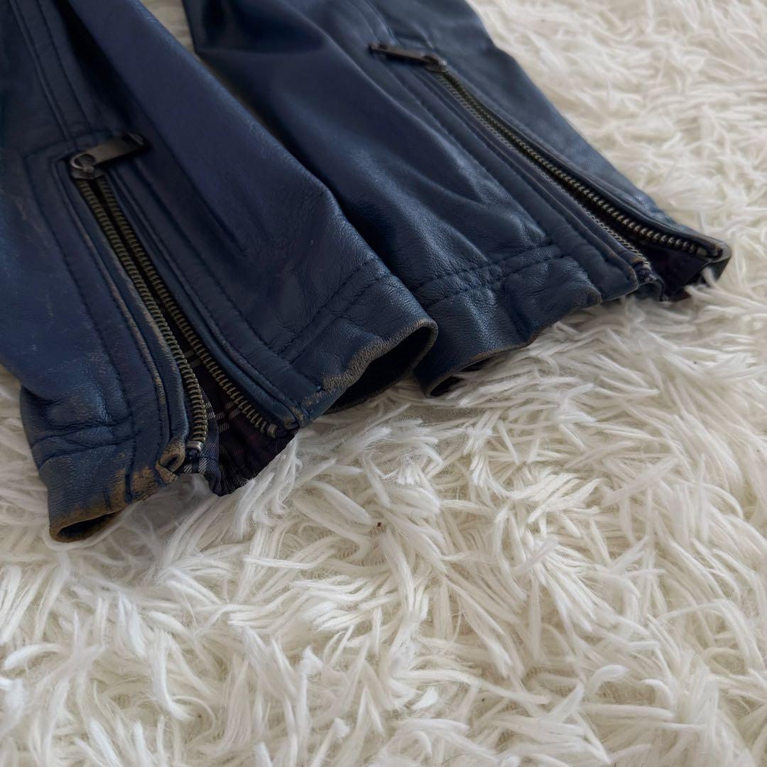 【美品】【希少】バーバリーブラックレーベル　シングルライダース ネイビー系　L