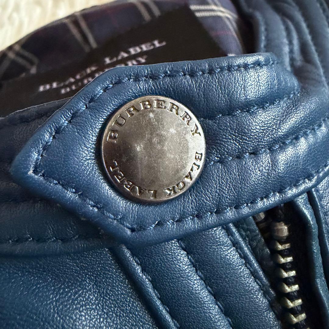 【美品】【希少】バーバリーブラックレーベル　シングルライダース ネイビー系　L