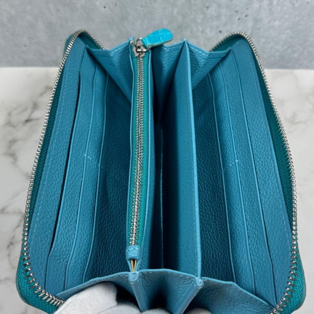 本革 クロコダイル ターコイズ ブルー 長財布 ワニ革 希少 メンズ レディース