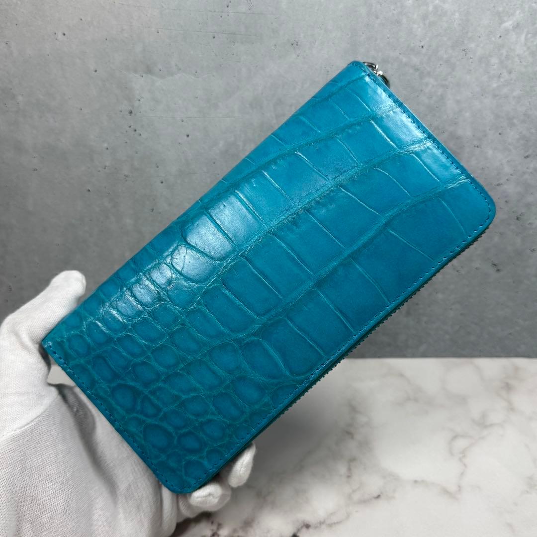 本革 クロコダイル ターコイズ ブルー 長財布 ワニ革 希少 メンズ レディース