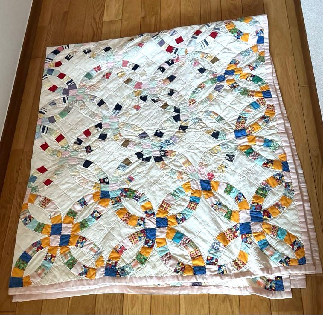 【稀少】アメリカンアンティークキルト⭐︎ダブルウエディング　 約190×208cm