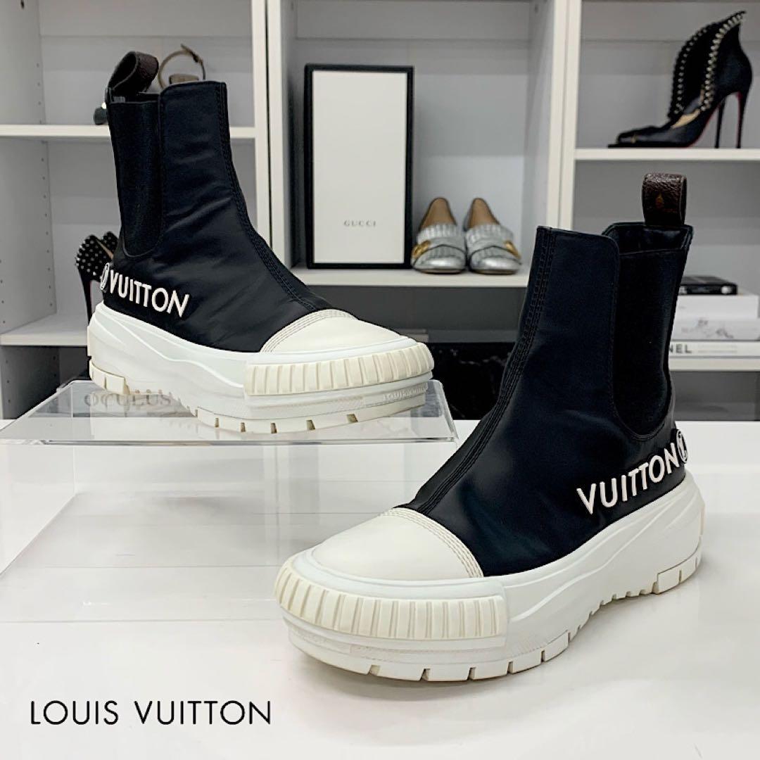 ヴィトン スクァッドライン モノグラム レザー ロゴ サイドゴア アンクルブーツ