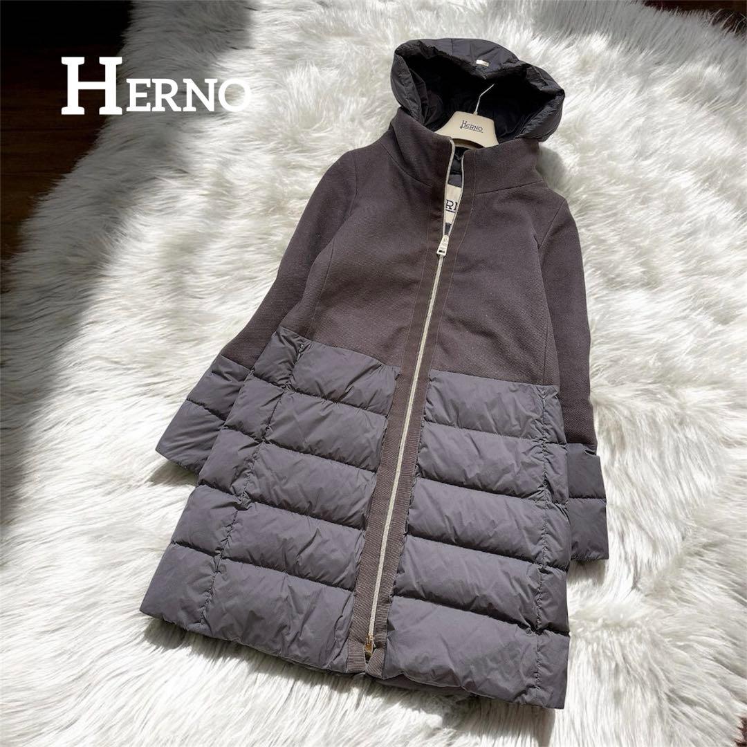 【SALE】サイズ44✨HERNO 異素材ドッキング　ダウンコート　フード