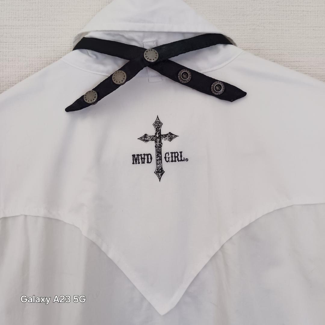 ゴス パンク ボンテージシャツ L 袖脱着式 レース ネクタイ スカルチェーン