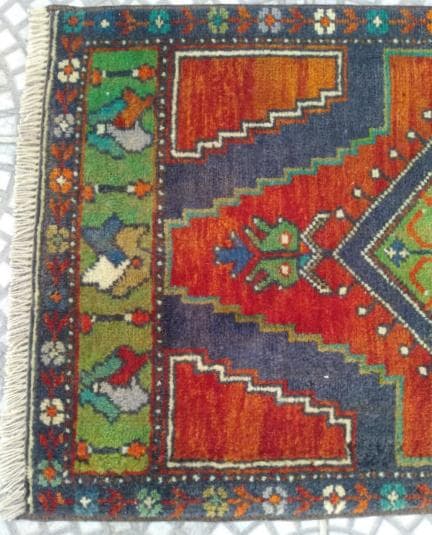 トルコ ヴィンテージラグ 984 スモール オレンジ ブラウン ネイビー ブルー