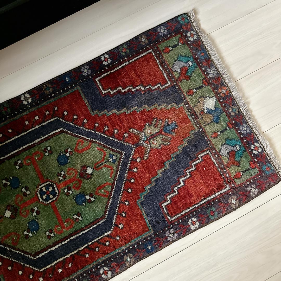 トルコ ヴィンテージラグ 984 スモール オレンジ ブラウン ネイビー ブルー