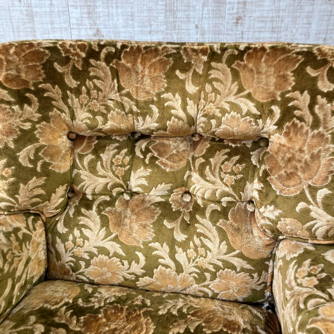 昭和レトロ カリモク 金華山 花柄ベロアソファ 一人掛けソファ アームチェア