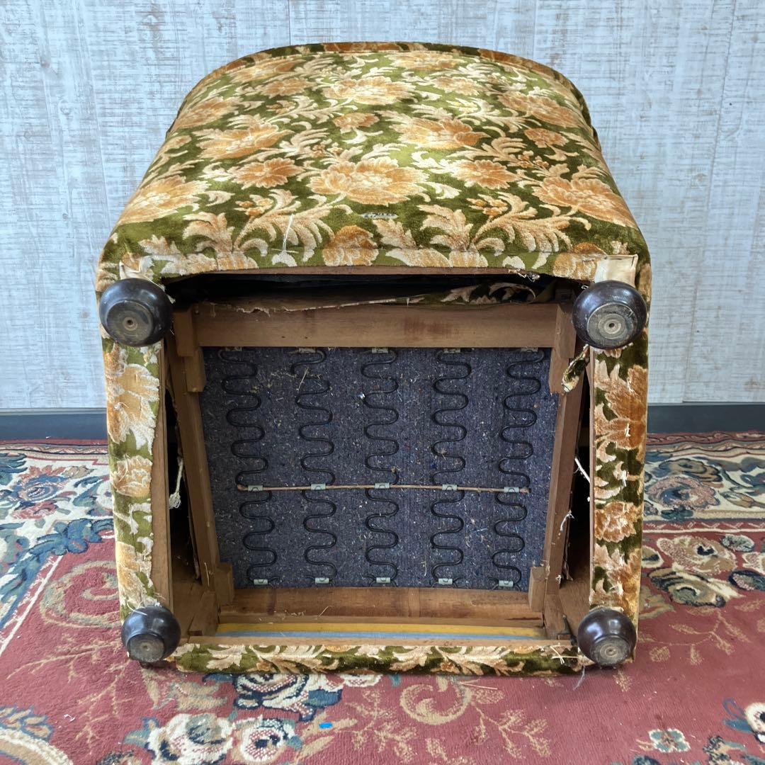 昭和レトロ カリモク 金華山 花柄ベロアソファ 一人掛けソファ アームチェア