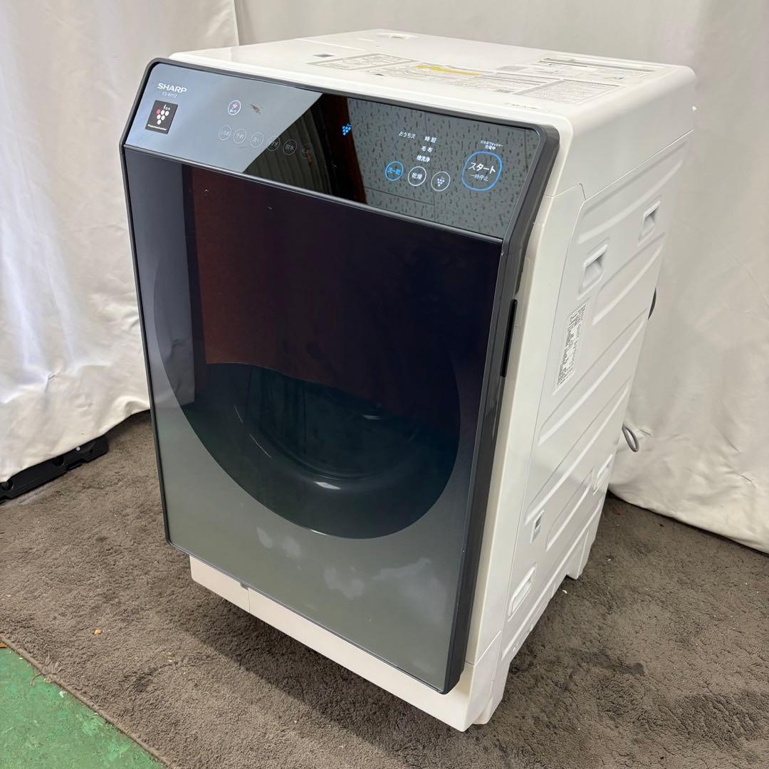 77⭕️設置無料　ドラム式洗濯機　SHARP　11キロ　安い　左開　中古　綺麗