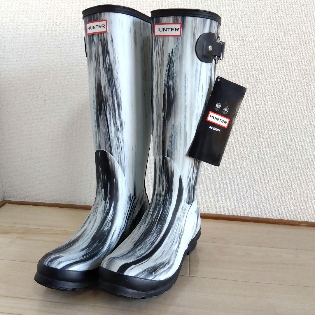 未使用 希少 HUNTER ハンター ロング レインブーツ マーブル柄 レア