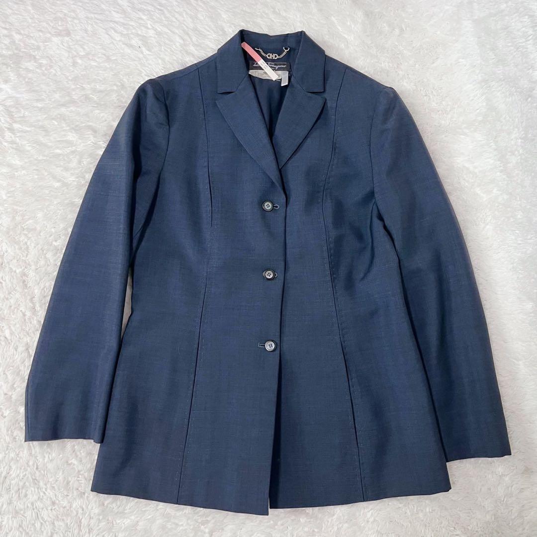 フェラガモ パンツスーツ セットアップ ダブルガンチーニ モヘヤ ネイビー