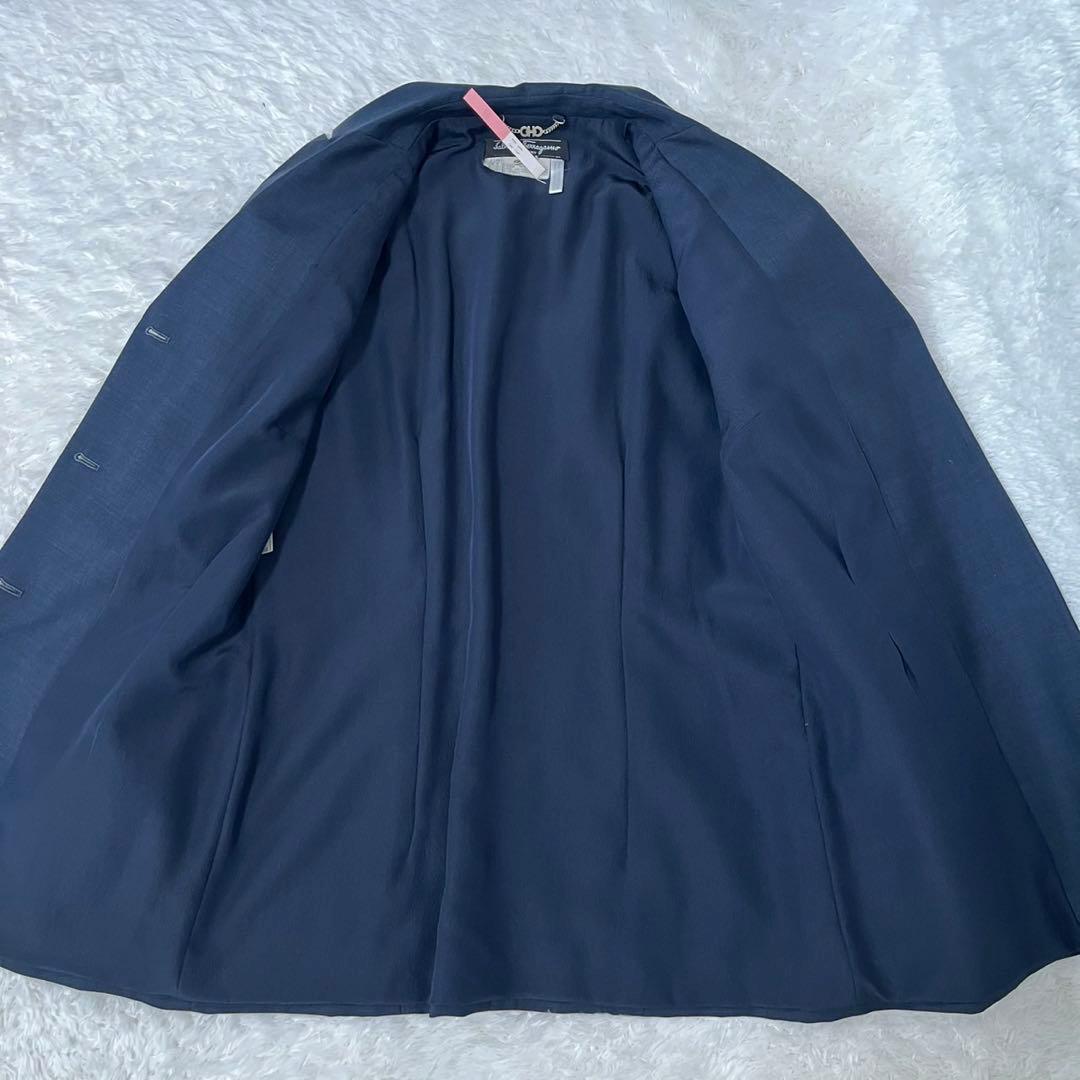 フェラガモ パンツスーツ セットアップ ダブルガンチーニ モヘヤ ネイビー