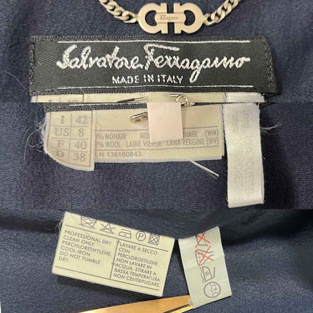 フェラガモ パンツスーツ セットアップ ダブルガンチーニ モヘヤ ネイビー
