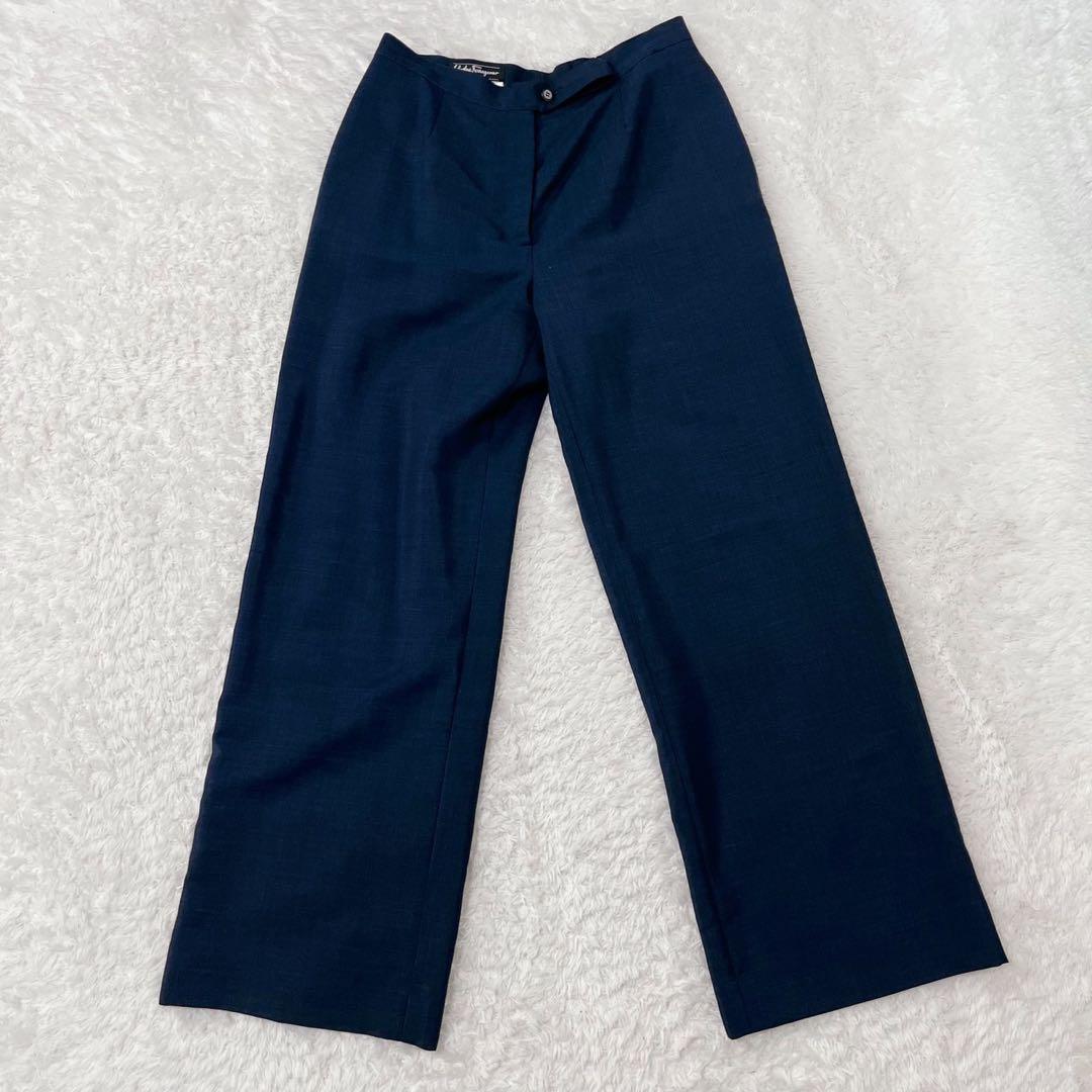 フェラガモ パンツスーツ セットアップ ダブルガンチーニ モヘヤ ネイビー