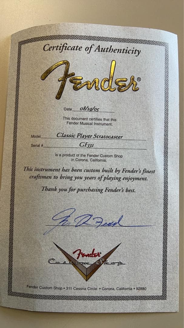 ギター 2005 Fender Custom Shop Stratocaster