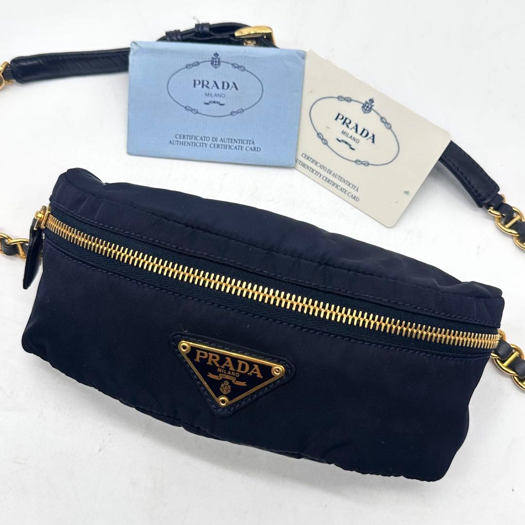 ✨極美品・ギャランティ付✨プラダ チェーンウエストバッグ 三角ロゴ ナイロン