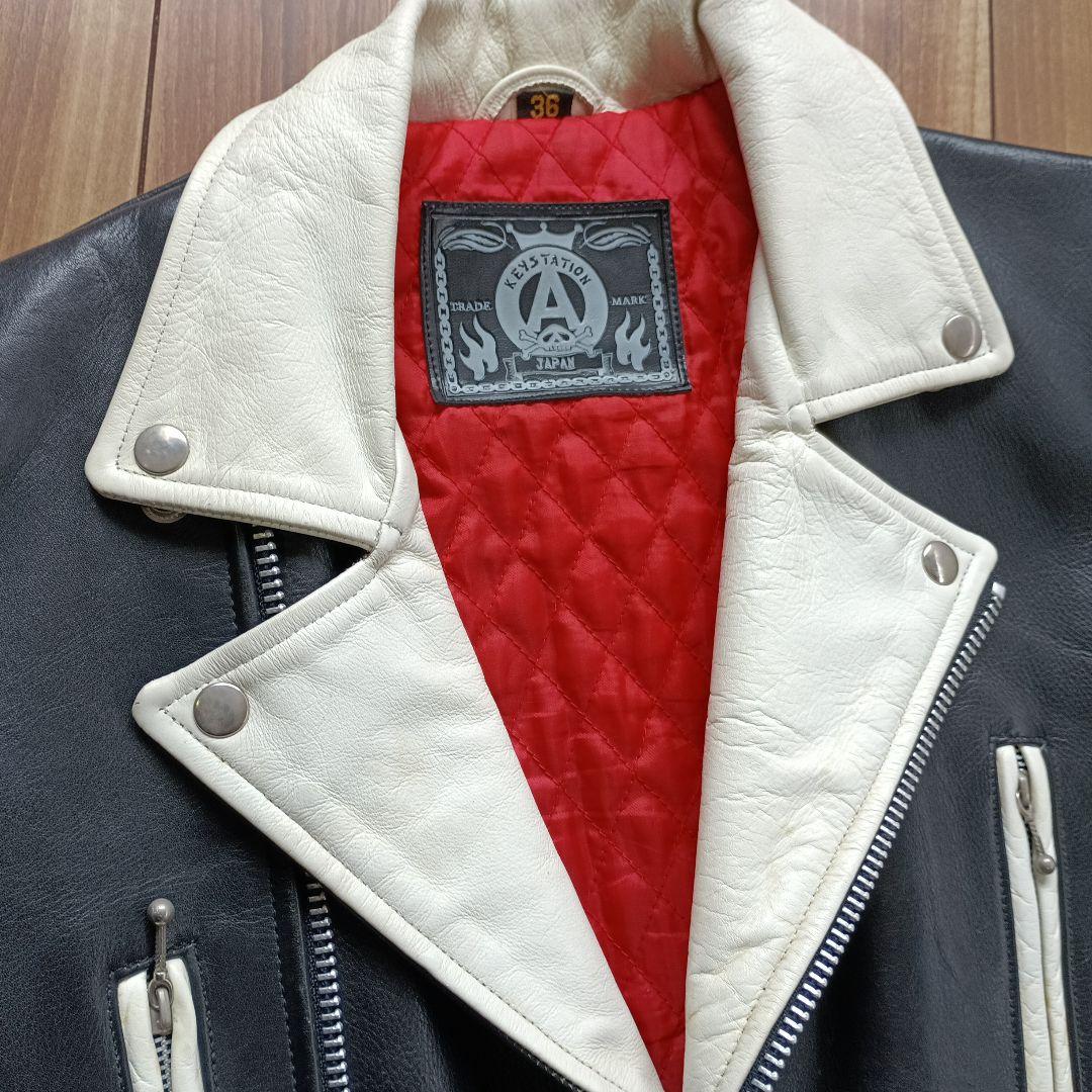 白黒ツートンカラー革ジャン 　KEYSTATION キーステーション ロカビリー