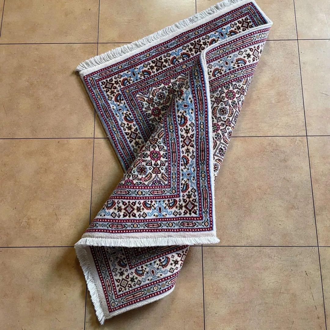 ペルシャ絨毯 玄関マット 本物 ムード産 手織り絨毯 ペルシャラグ57/88cm