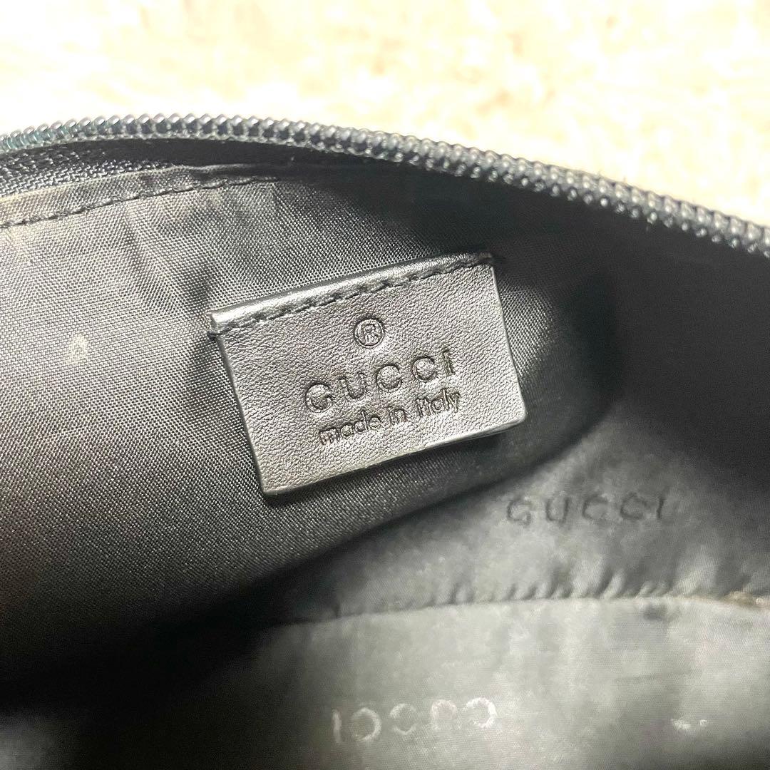 【美品】GUCCI アクセサリーポーチ GG柄 キャンバス レザー ロゴプレート