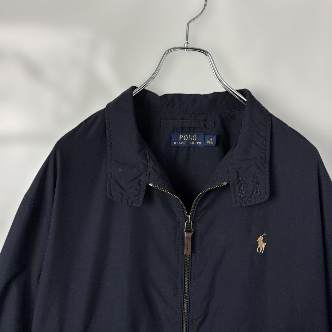 ポロラルフローレン　スイングトップ　ネイビー紺色　刺繍ロゴ　ナイロン　スウィング
