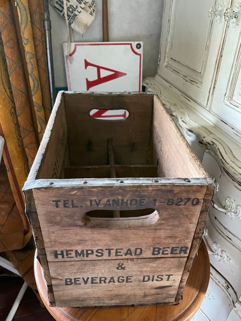 878仕切り付　木箱　ウッドボックス　箱　アメリカ　ボトルホルダー　レア