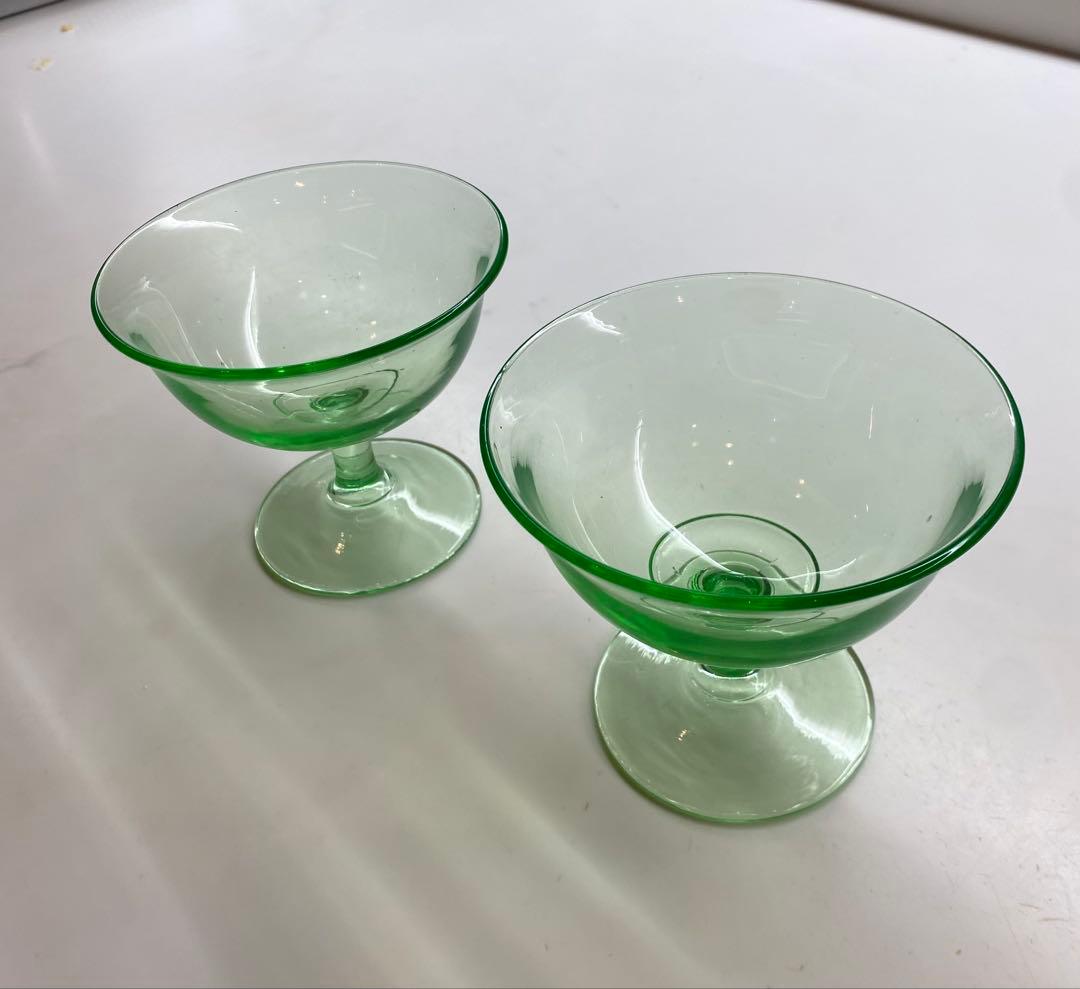 アンティーク　ウランガラス製 デザートグラス2個セット