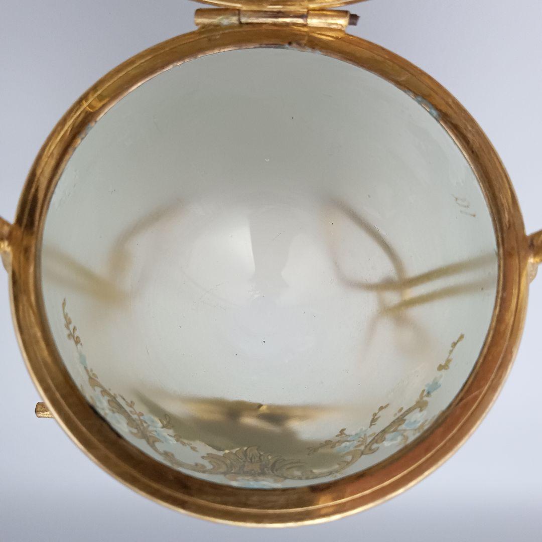 エッグ型 ガラス製 トリンケットボックス 小物入れ アンティーク 金彩