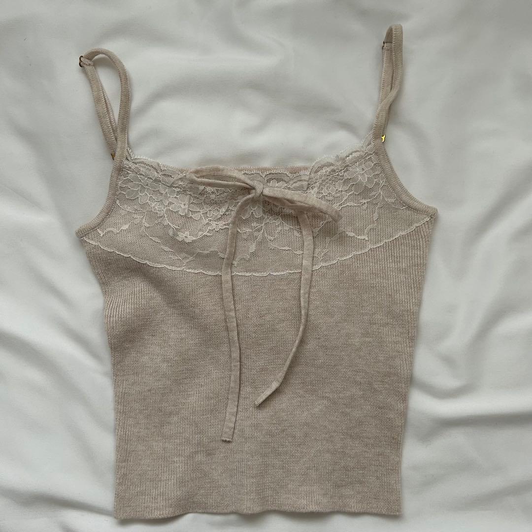 トップス andmary Brenda lace knit set beige