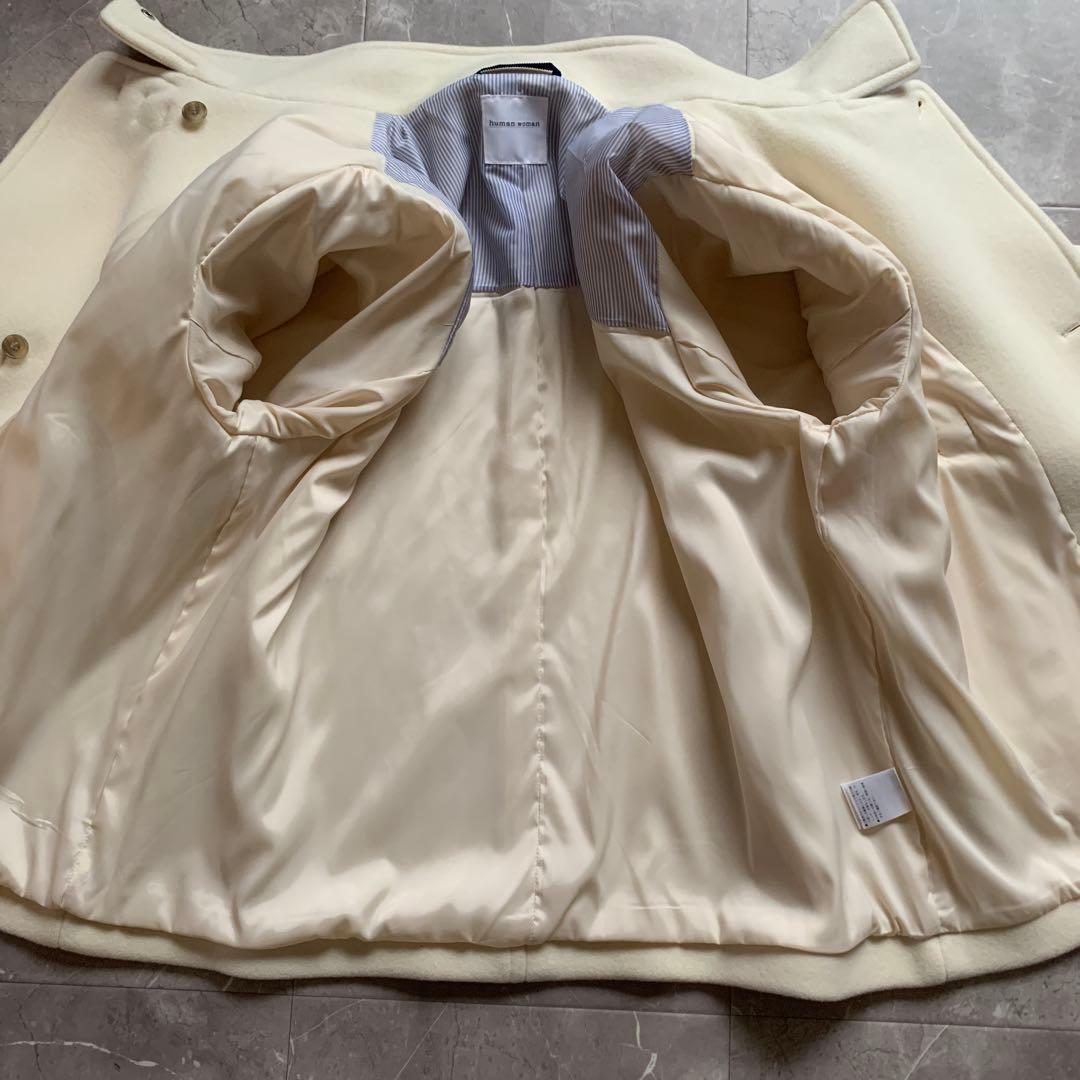 HUMAN WOMAN ヒューマンウーマン　ダブルモッサダッフルコート　白　M