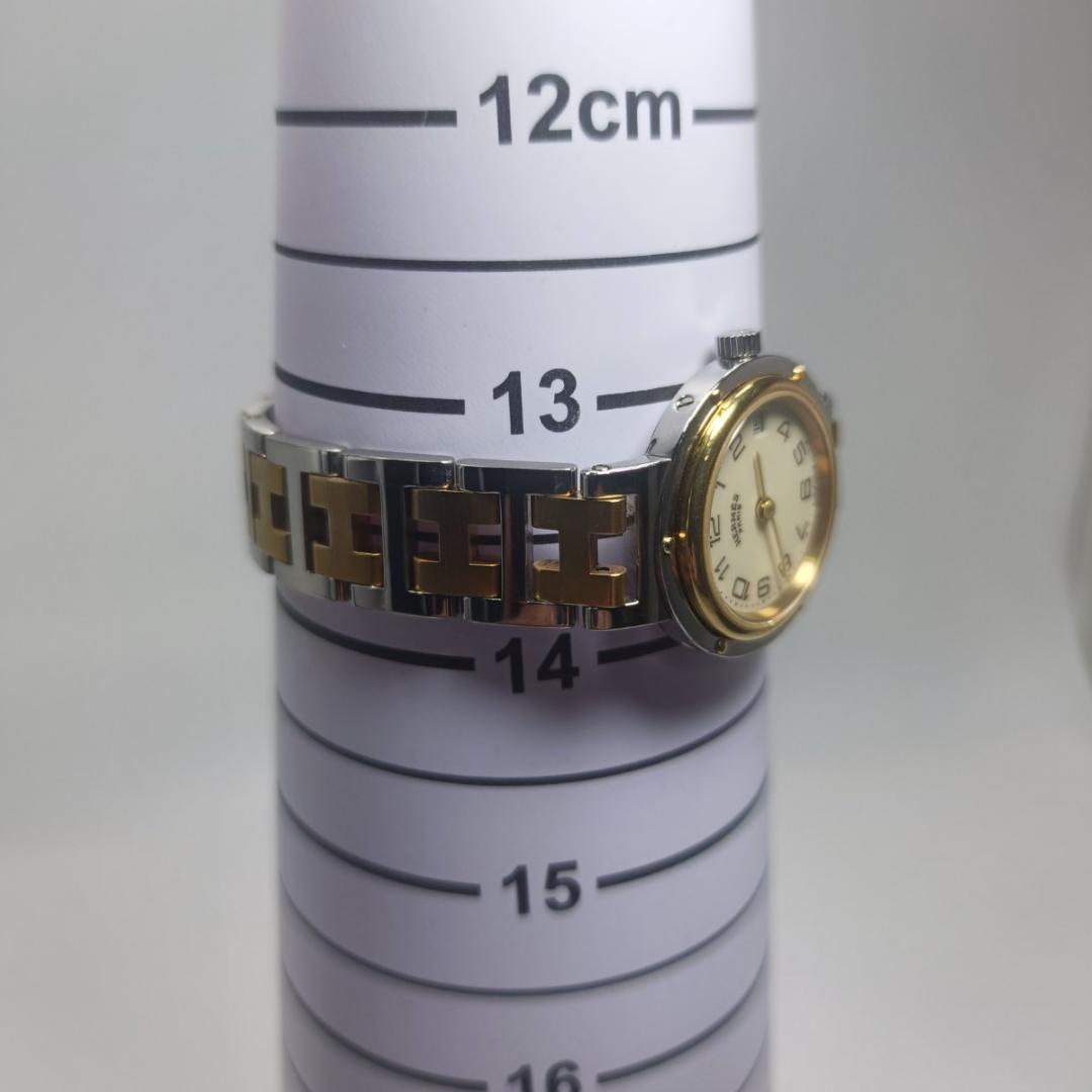 新品電池交換済 エルメス クリッパー 24mm アイボリーダイヤル コンビブレス