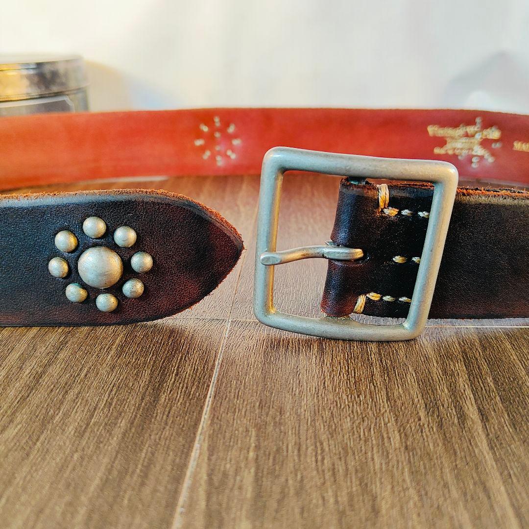 【極上品】Vintage Works DH5697　高級茶芯スタッズドレスベルト