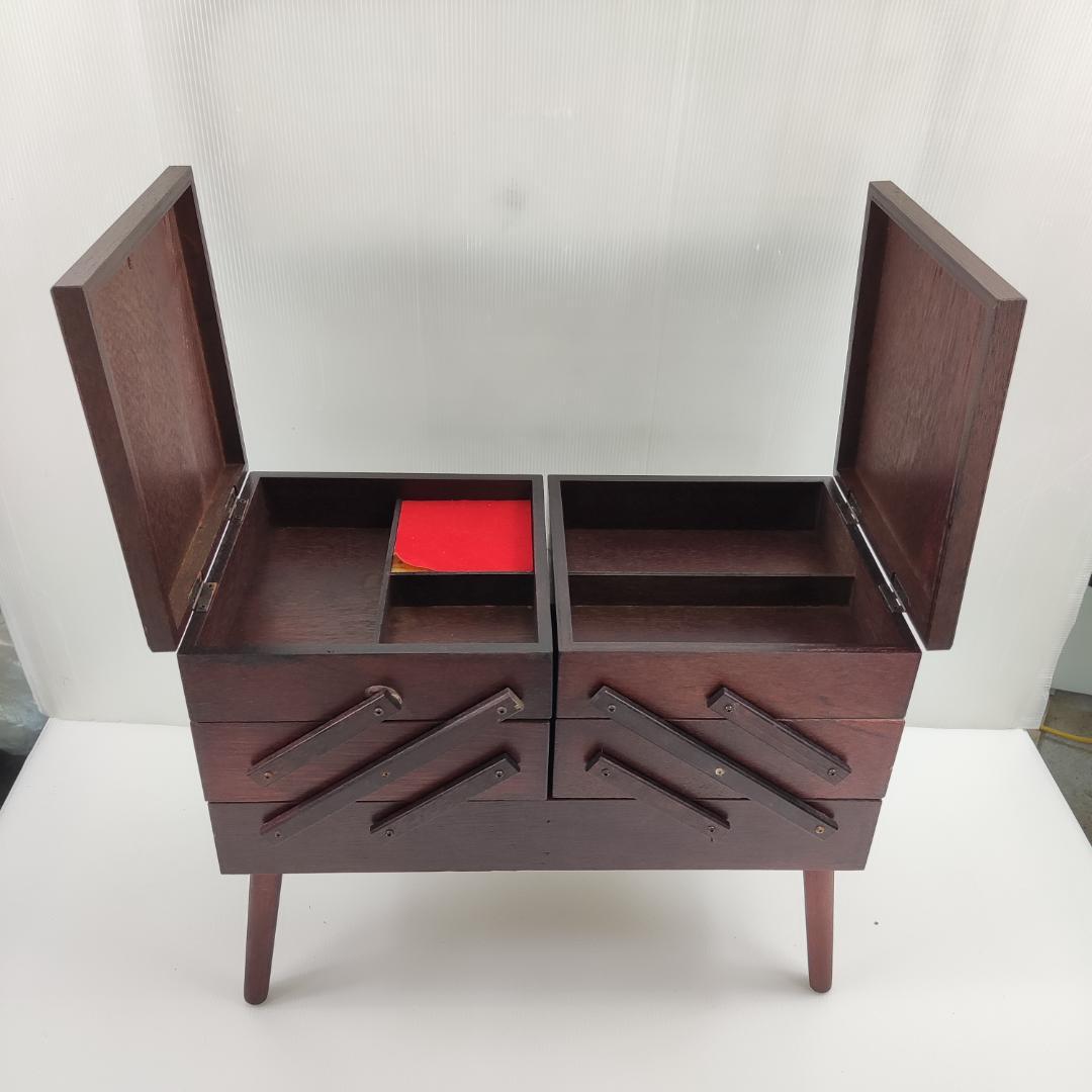 裁縫箱 ソーイングボックス 木製 脚付き 折り畳み 手芸 レトロ ビンテージ