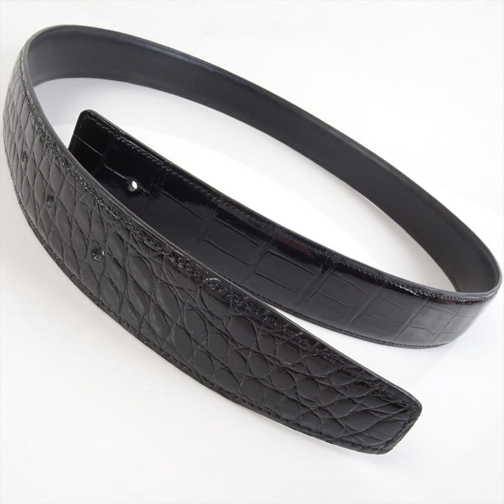 新品 クロコダイルレザー ベルト ツヤ 黒 本革 80cm～105cm Hベルト