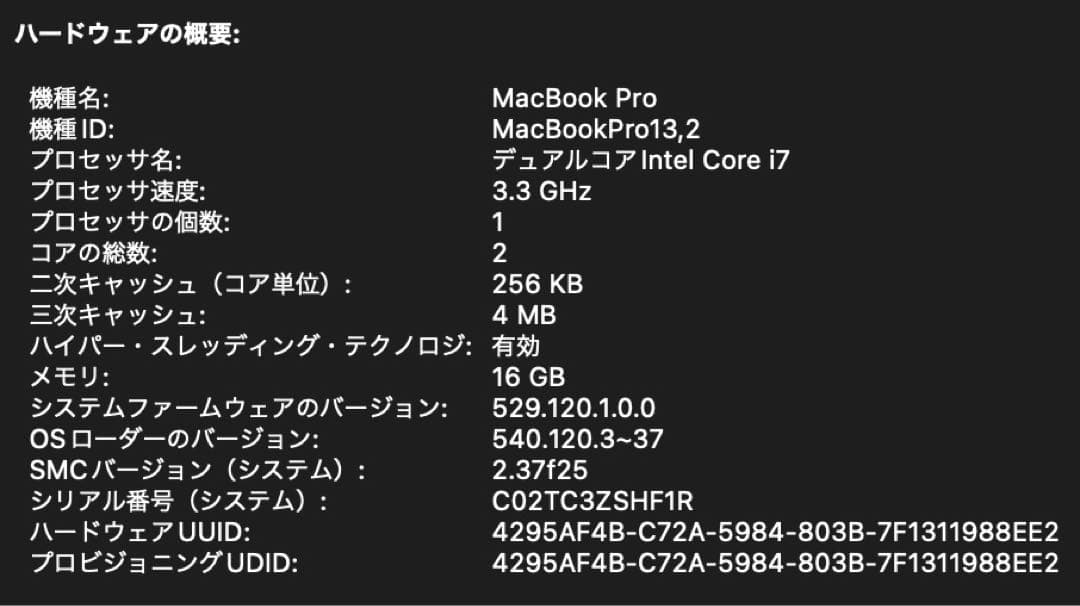 【美品】MacBook Pro 13インチ,16GB,Core i7,1TB