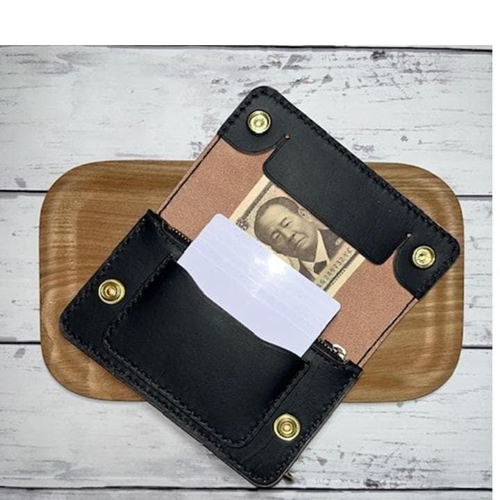 痺れウサギ ④ミドルトラッカーウォレット/茶芯/ホック真鍮/小判カン真鍮