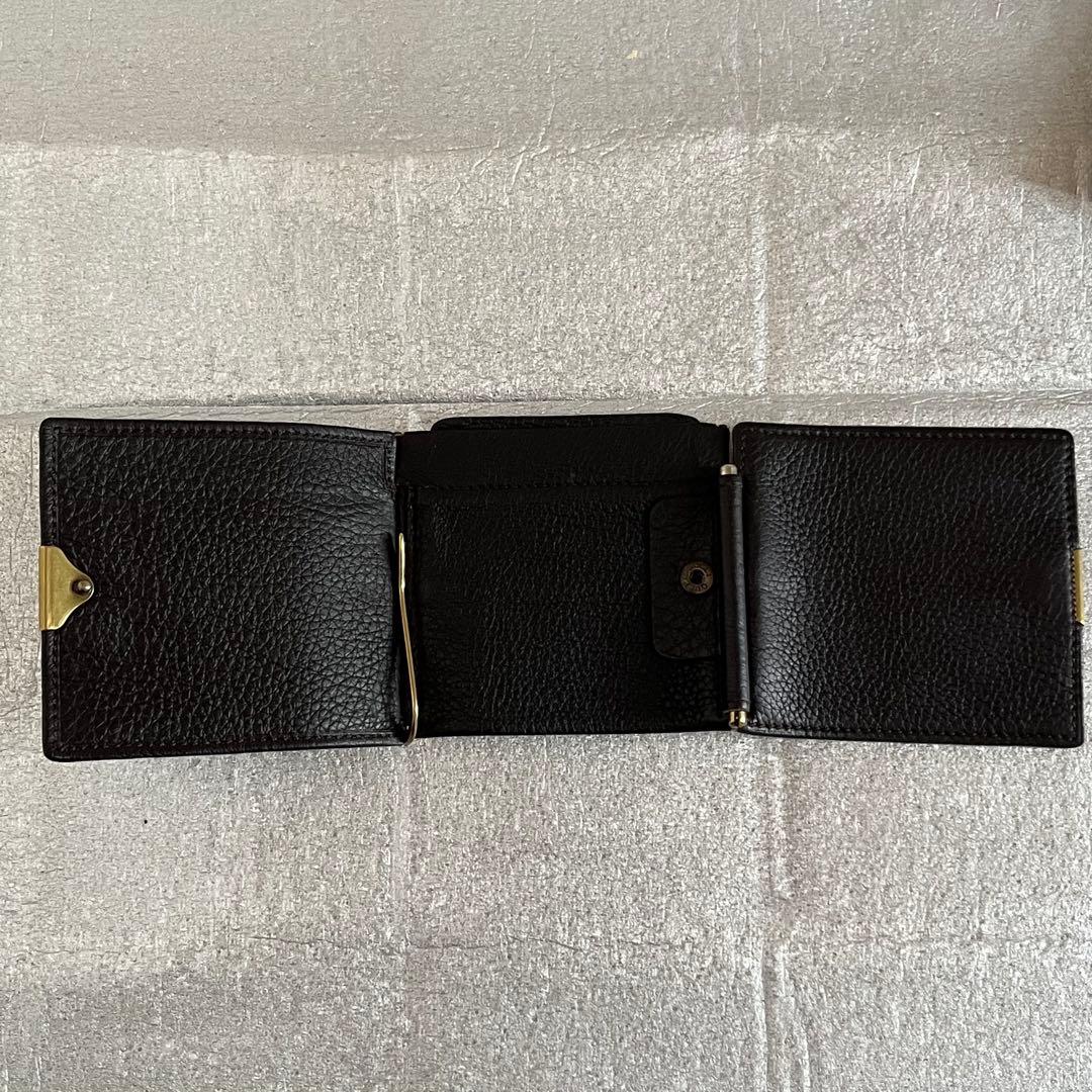 GUCCI グッチ マネークリップ　小銭入れ付き　メンズ レザー　 三つ折り財布